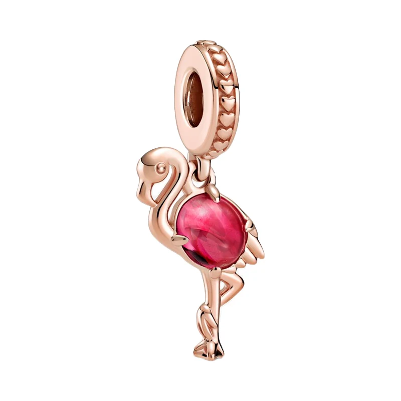 

Sterling Silver 925 Jewellery Pink Murano Glass Flamingo Dangle Charm