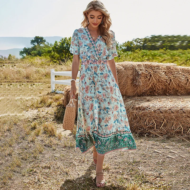 

Eco-Friendly 2021 Everyday Floral Casual Clothes Women Tops Fashionable Loose Ladies Bohemian Dresses Summer