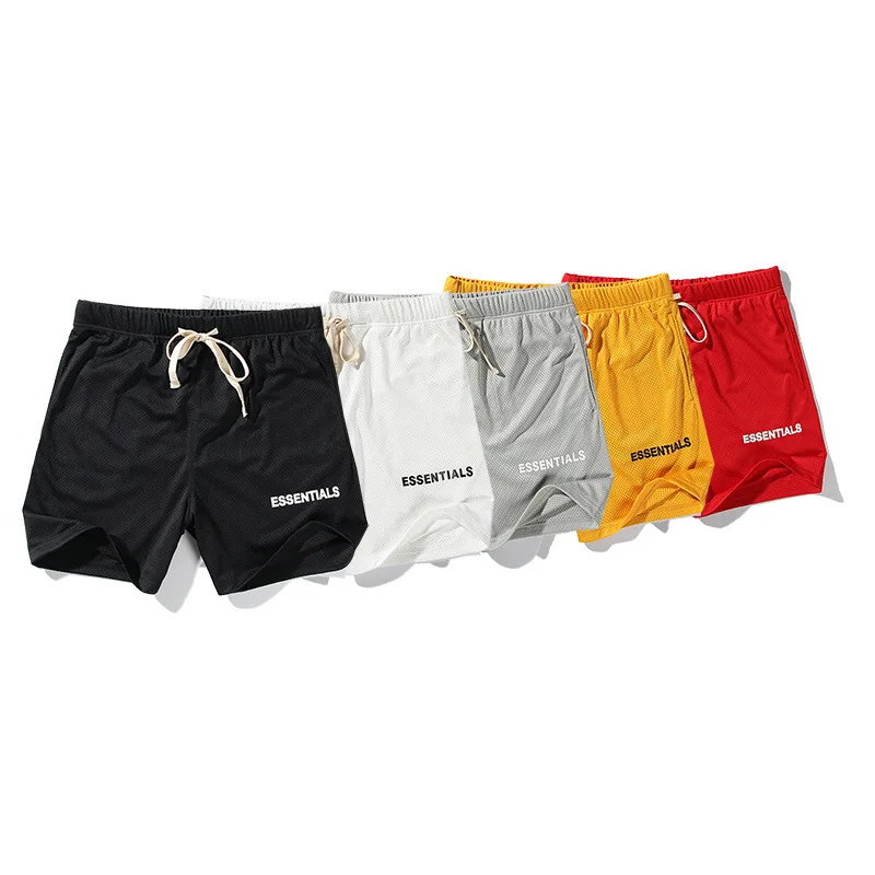 

Factory Hot Sale High Quality Double-layer mesh fabric street style men Essentials FEAR of GOD mesh track shorts summer 2021, Yellow/black/red