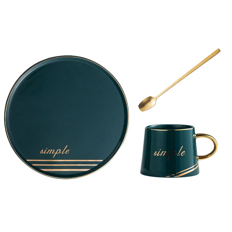 

Madou INS Simple European Ceramic Cup Set With Round Cup And Saucer Coffee Mug, 4 colors