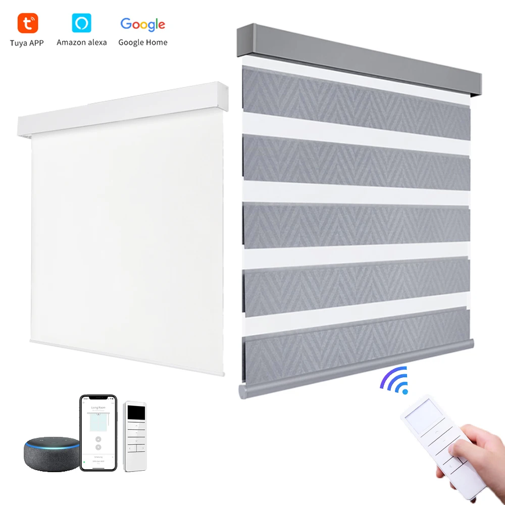 Custom Motorized Cordless Zebra Blinds Day and Night Light Filtering Sheer Shades Automatic Electric for Windows