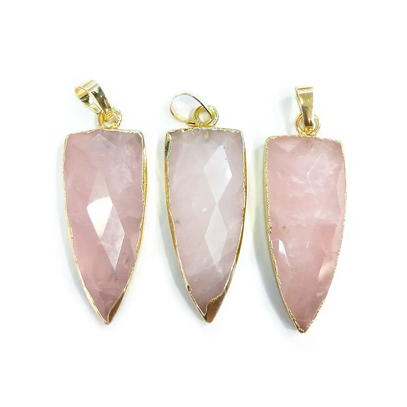 

Natural point faceted gemstone shield crystal pendant healing stone rose quartz pendants jewelry jewellery for necklace