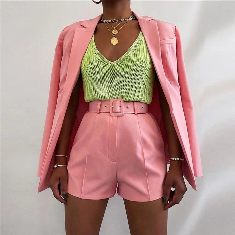 

Female Suit Lady Western Wear For Office Suits Blazer Shorts 2 Piece Set Women, Orange,pink,green