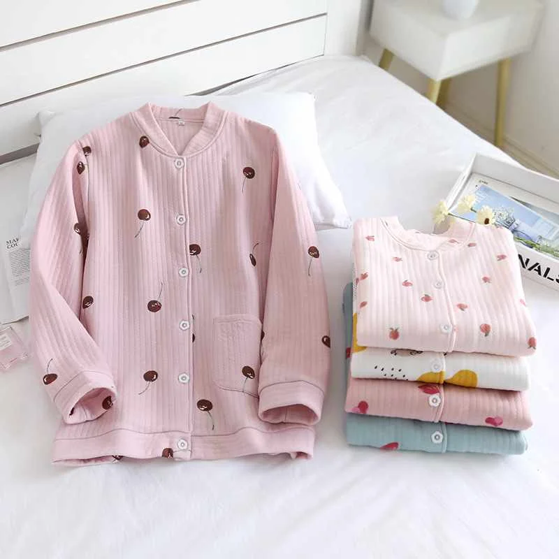 

Japanese style autumn and winter all-in-one blouse ladies pure cotton thickening air cotton warm home clothes women sleepwear, Required