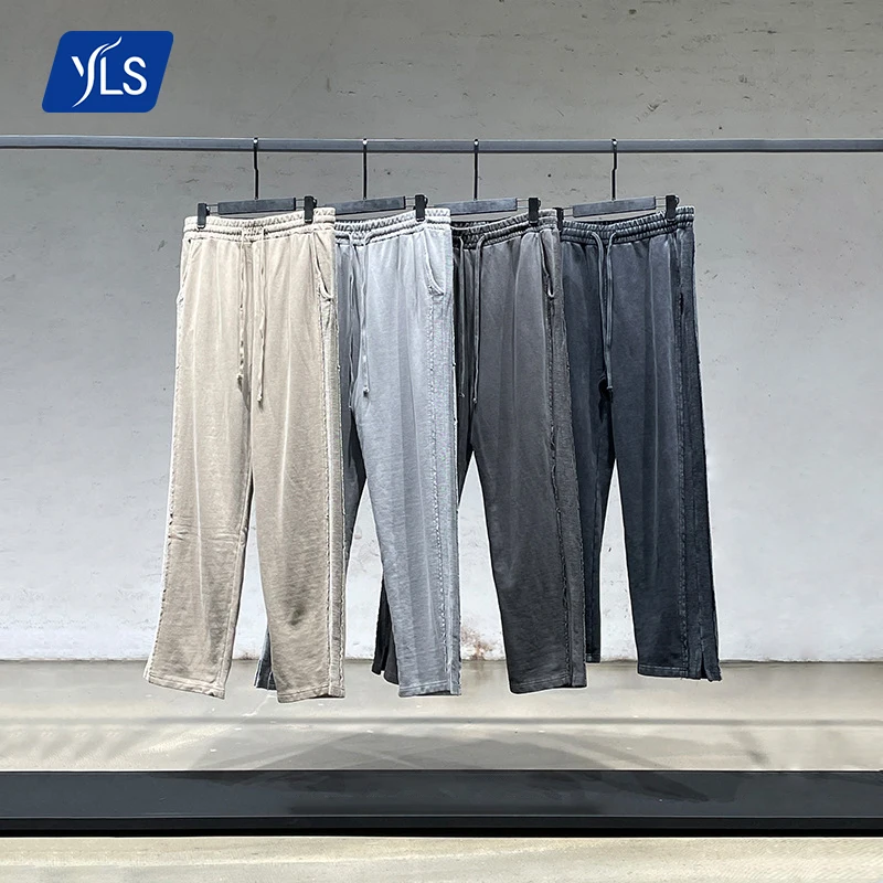 

YLS Custom Logo Sweatpants Washed Vintage Heavyweight Casual Streetwear Solid Color Men Joggers Trousers