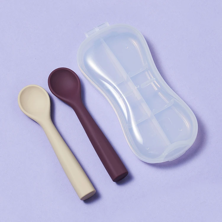 

Baby feeding training spoon kid toddler eating silicone baby spoon with box, Natural