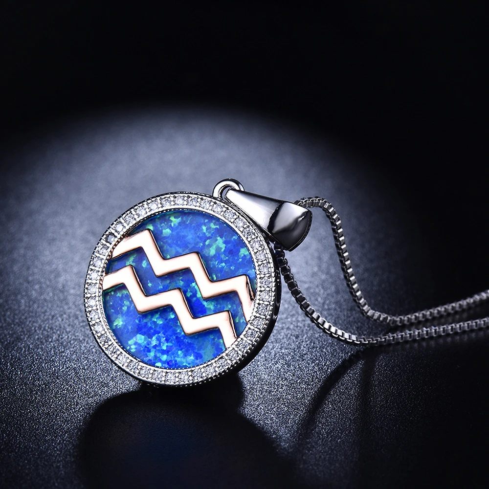 product-BEYALY-New Oxidized Opal Silver Aquarius Zodiac Pendant Necklace-img