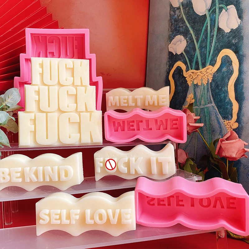 

B-3571 Candle Mold Custom Unique Rectangle Vulgar Language Word Candle Silicone Mould DIY Wave Shape Letter Creative, Random color