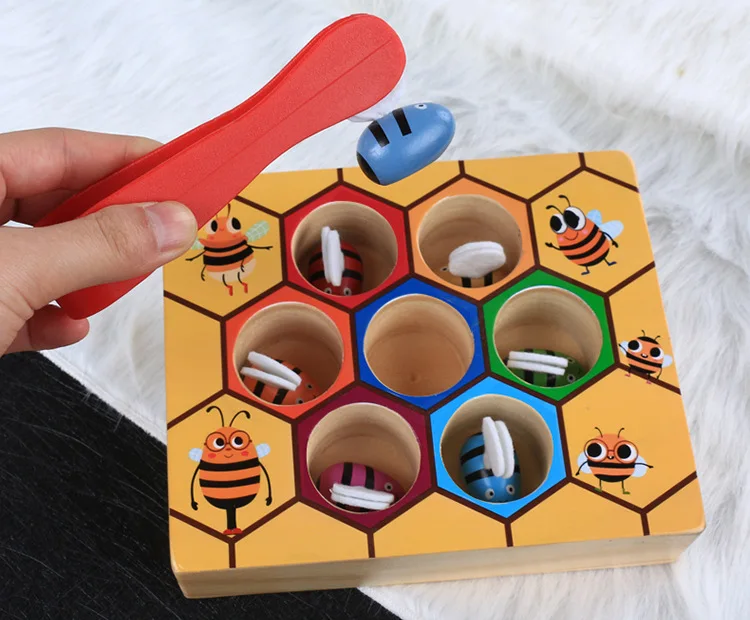 Toddler Bee Hive Preschool Educational Wooden Toys Catching Bees ...