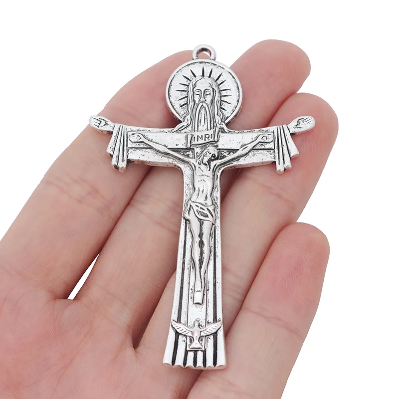 

Antique Silver Large Jesus Christian Cross Crucifix Charms Pendants for Necklace Jewelry Making