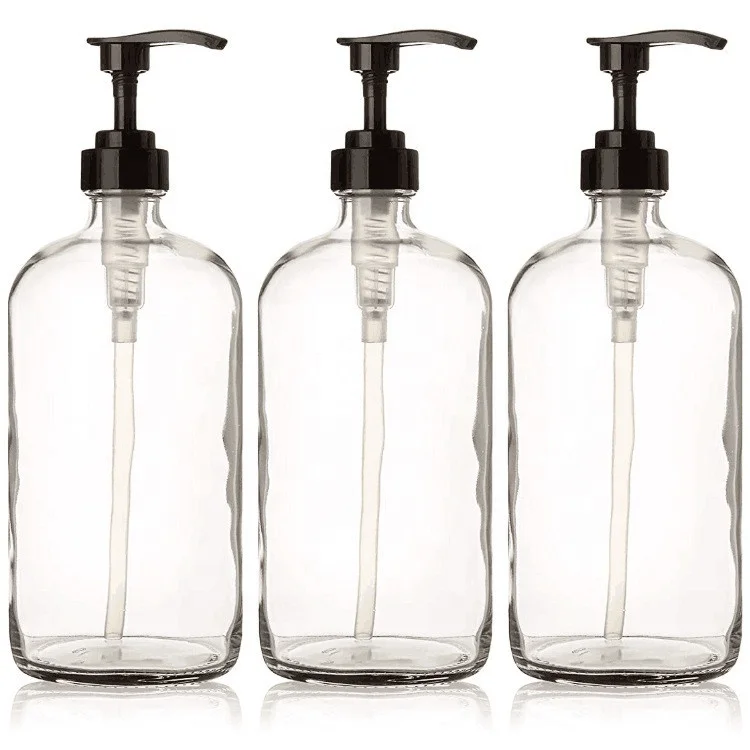 

Popular clear empty boston glass 16oz soap bottle with pump