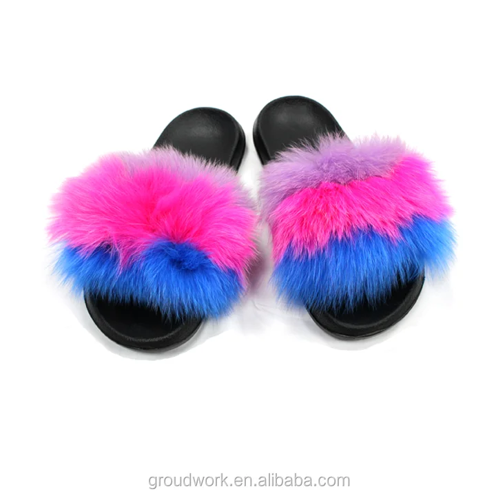 

GW Ladies winter warm plush slippers ladies lovely plush fox hair lady sandals slippers, Customized color