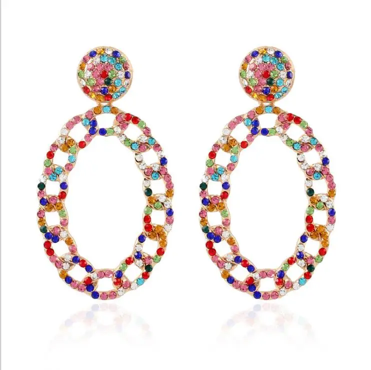 

Rhinestones Long Earrings For Women Wholesale New Statement Metal Colorful Crystal Drop Jewelry