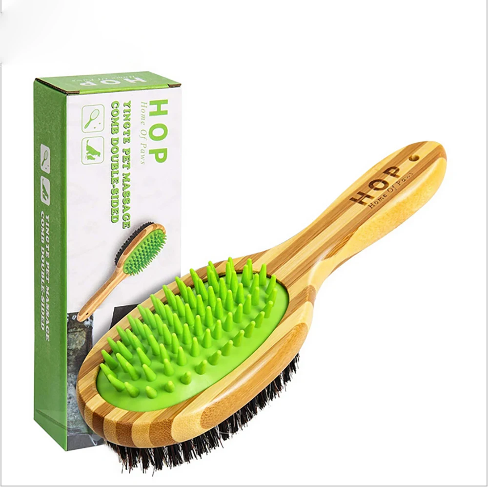 

Factory Wholesale Double Sided Bamboo Wooden Pet Bristle Massage Brush Cat Dog Grooming Brush