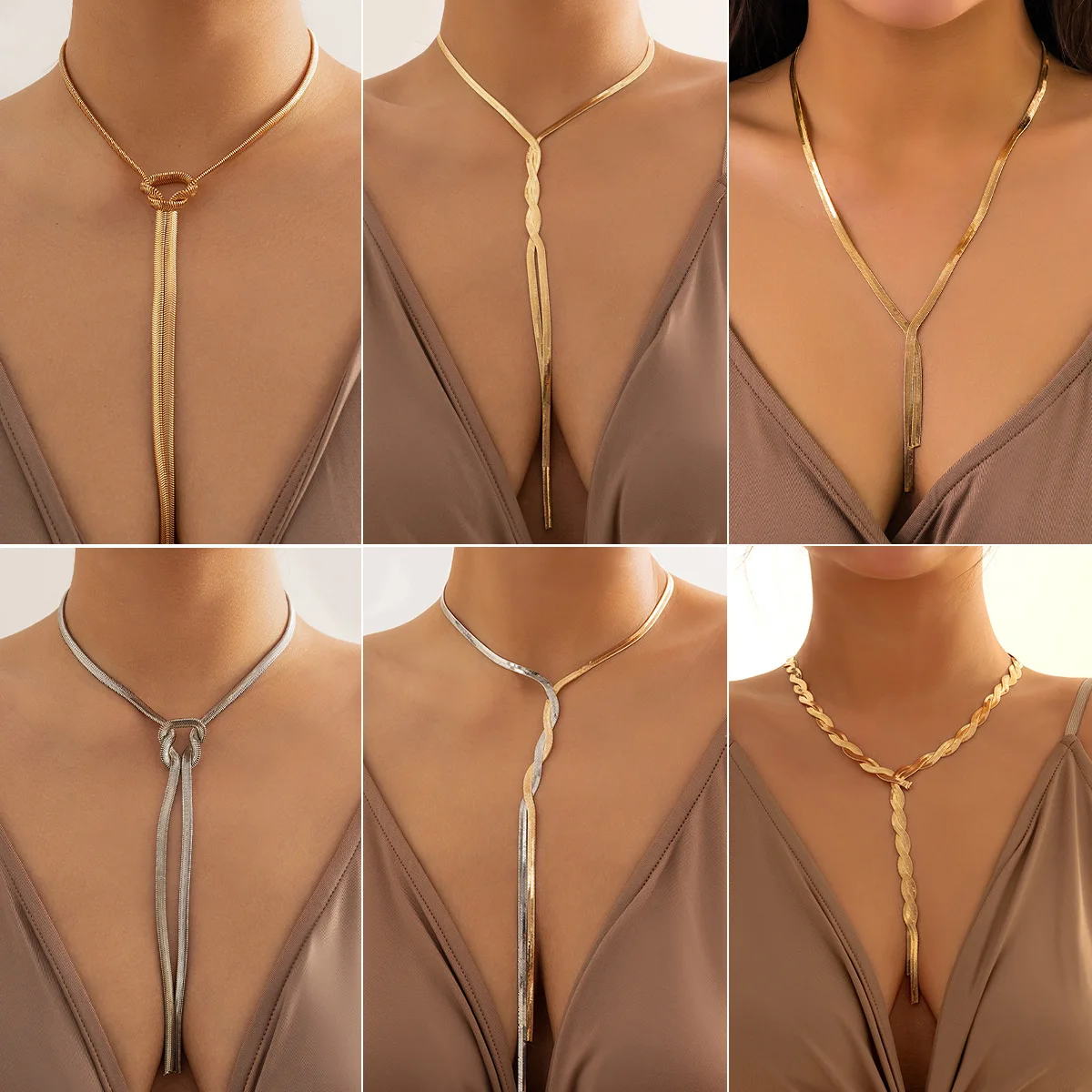 

Adjustable Flat Snake Chain Long Chain Necklace For Women Luxury Long Tassel Twisted Choker Chest Neck Jewelry Gift