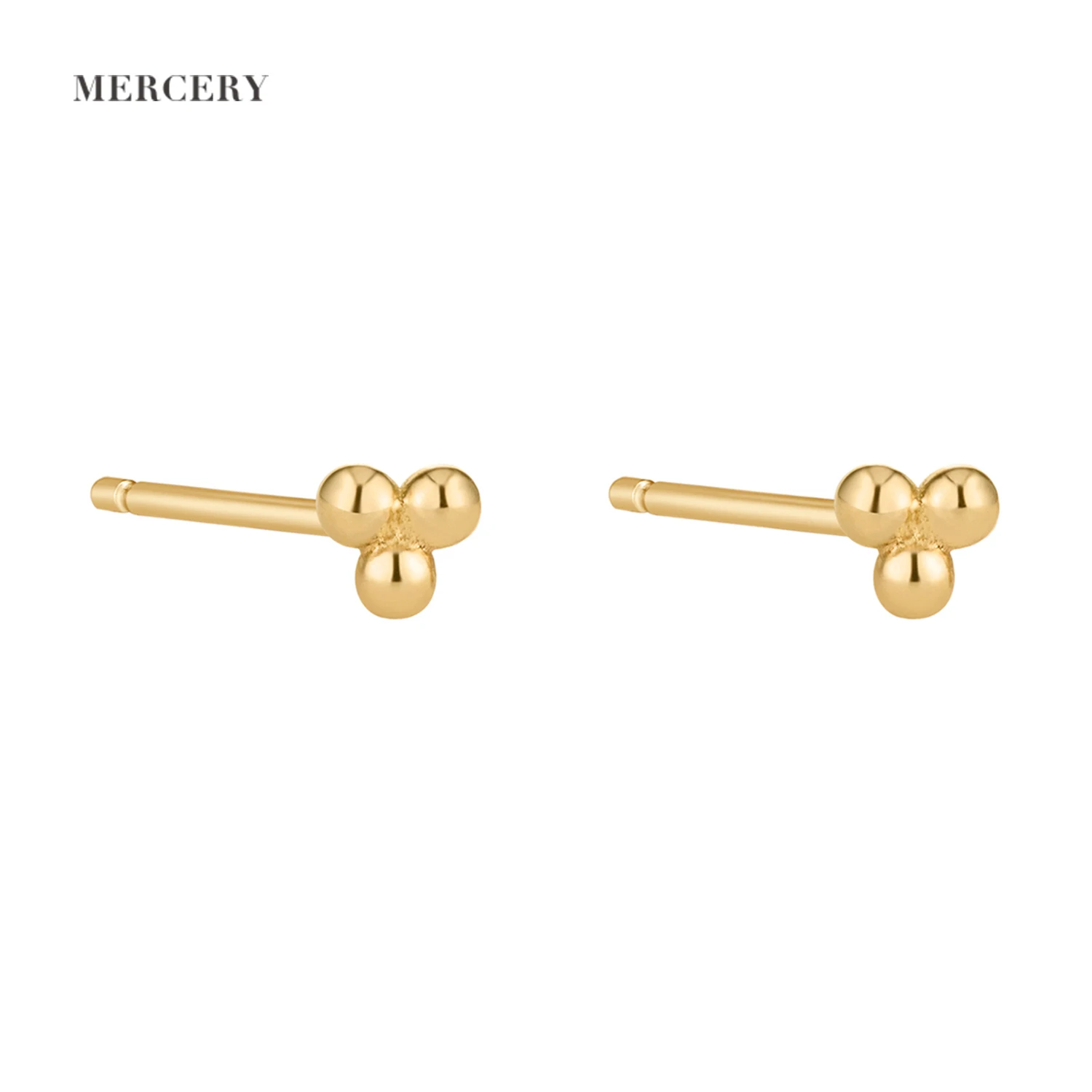 

Mercery Cheap Fashionable Women Real 14k Gold Round Ball Earrings Solid Beaded Stud Earrings