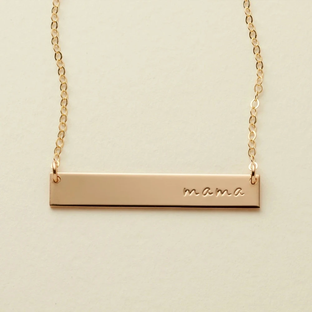 

Stainless Steel 18k Gold Plated Engraved Personalized Bar Necklace Mama Mother Letter Necklace Mother's Day Gift