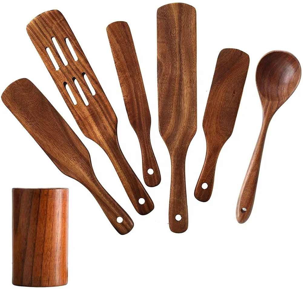 

Wooden Spoons for Cooking, 7Piece Wood Kitchen Utensil Set for Non Stick Cookware with Natural Wooden Spatula