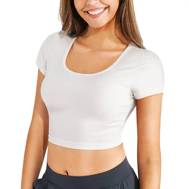 

Women Fitness Sportswear Round Neck Short Sleeve Sports Yoga Crop Tops Yoga Wear