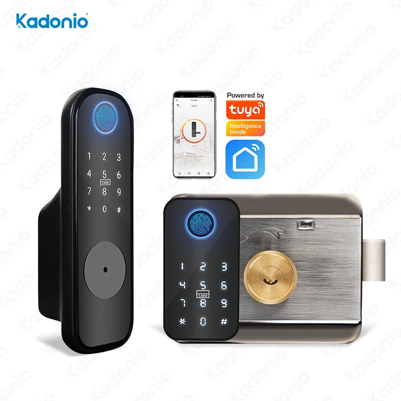 

Kadonio Double-sided Fingerprint Password Rim Gate Door Lock RFID Card Digital Electronic Smart Locks