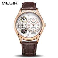 

MEGIR 2017 Men Wrist Automatic Mechanical Watches Leather Strap Rose Gold Wristwatches Casual Male Clock Masculino Relojes Watch
