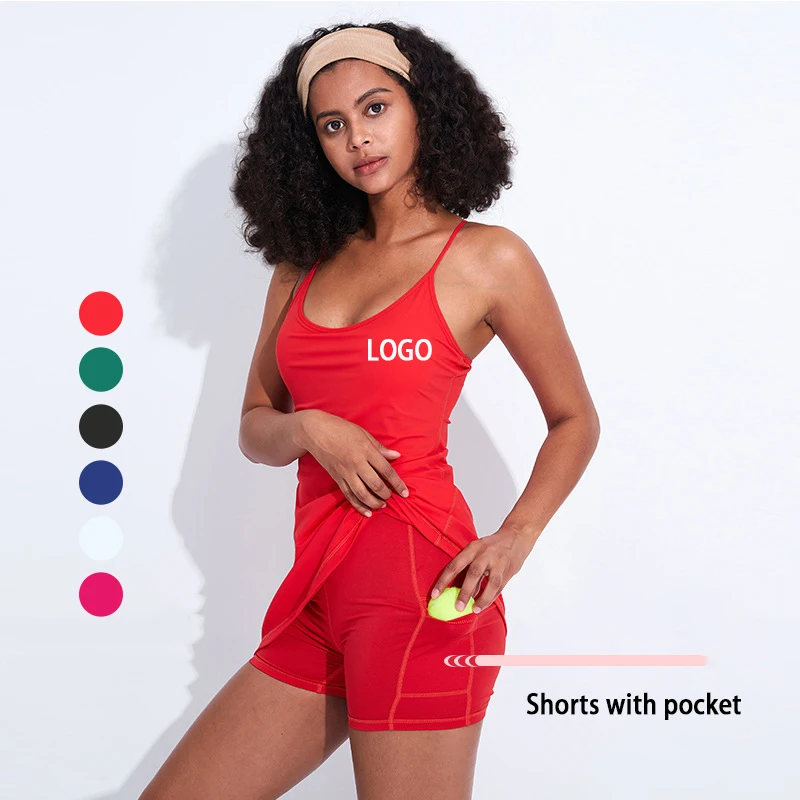 

2022 Women Tennis Dress with Built in Shorts Exercise Yoga Golf Running Athletic Skirt