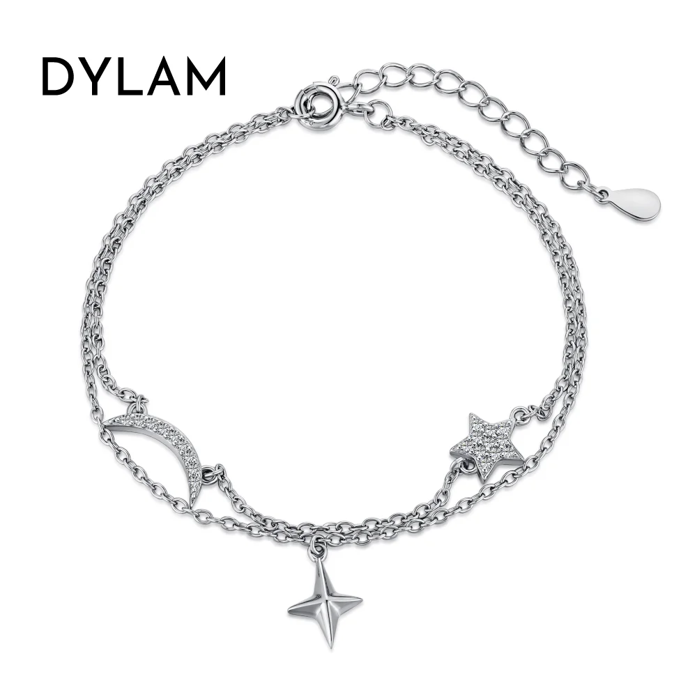 

Dylam Non Tarnish Hypoallergenic Delicate Tiny Sublimation Star Moon 925 Sterling Silver Layers Accessories Bracelets for Women
