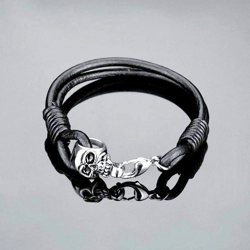 product-BEYALY-Fashion New Trends Men Stainless Steel Leather Bracelet Skull-img