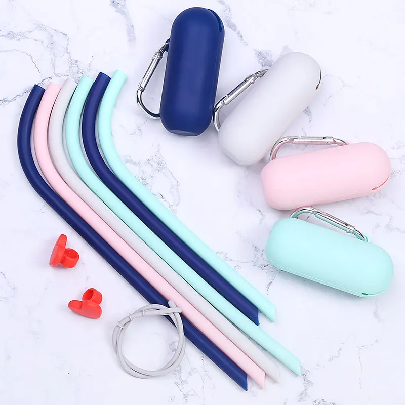 S13 Sustainable Eco Friendly Product Silicone Reusable Drinking Straw Tubing Logo Portable
