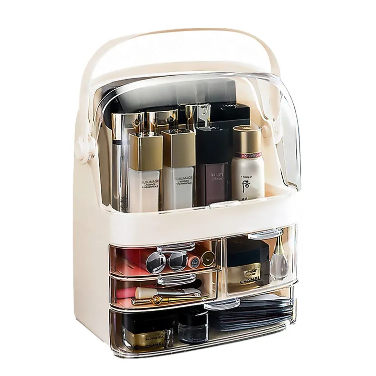 

Cosmetic Makeup Organizer Storage Box Transparent Storage Box with Sealed Lid, White, pink or gray