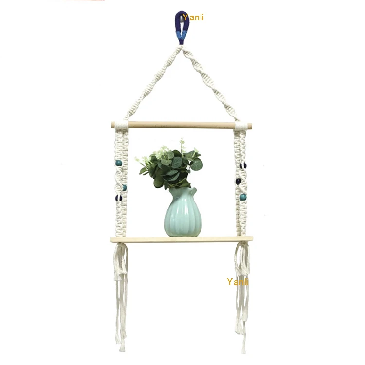 

Macrame Wall Hanging Shelf floating shelves Handmade Cotton Rope plant hanger, White