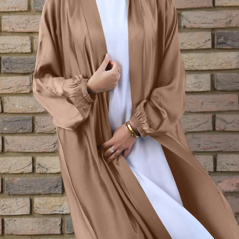 

Dubai Muslim Women Lantern Sleeve Cardigan Robe Open Abaya Dress