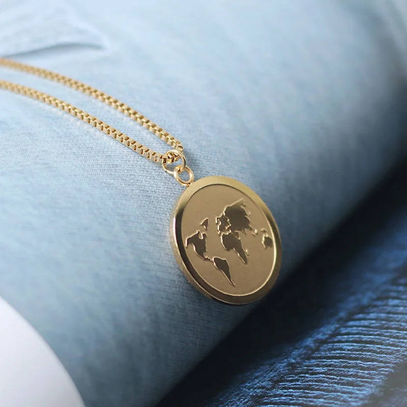 

MICCI Wholesale Custom PVD 18K Gold Plated 316L Stainless Steel Waterproof Jewelry Globe World Map Pendant Necklace
