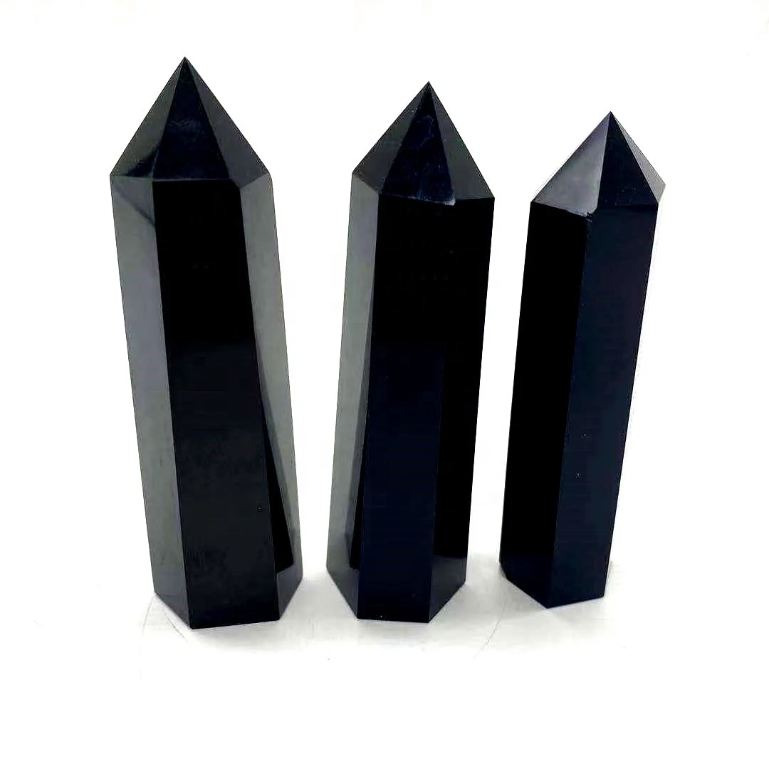 

Wholesale high quality black obsidian crystal points quartz tower healing stone for home decoration