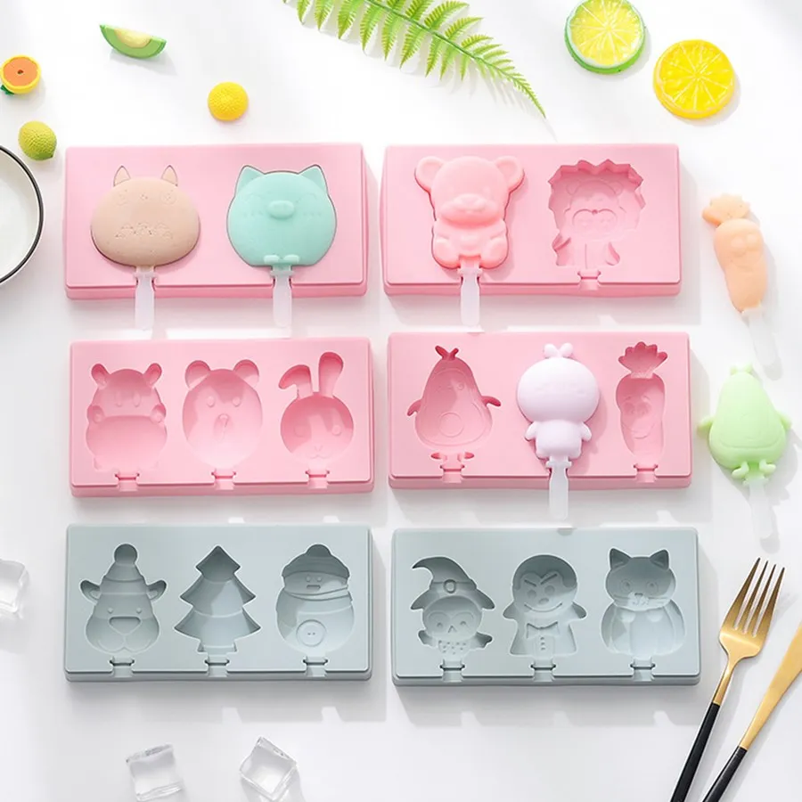 

DIY ECO Cute Reusable Holder Sticker Ice Lolly Cream freezer Display Case Tray Maker Mould Silicone Popsicle Mold