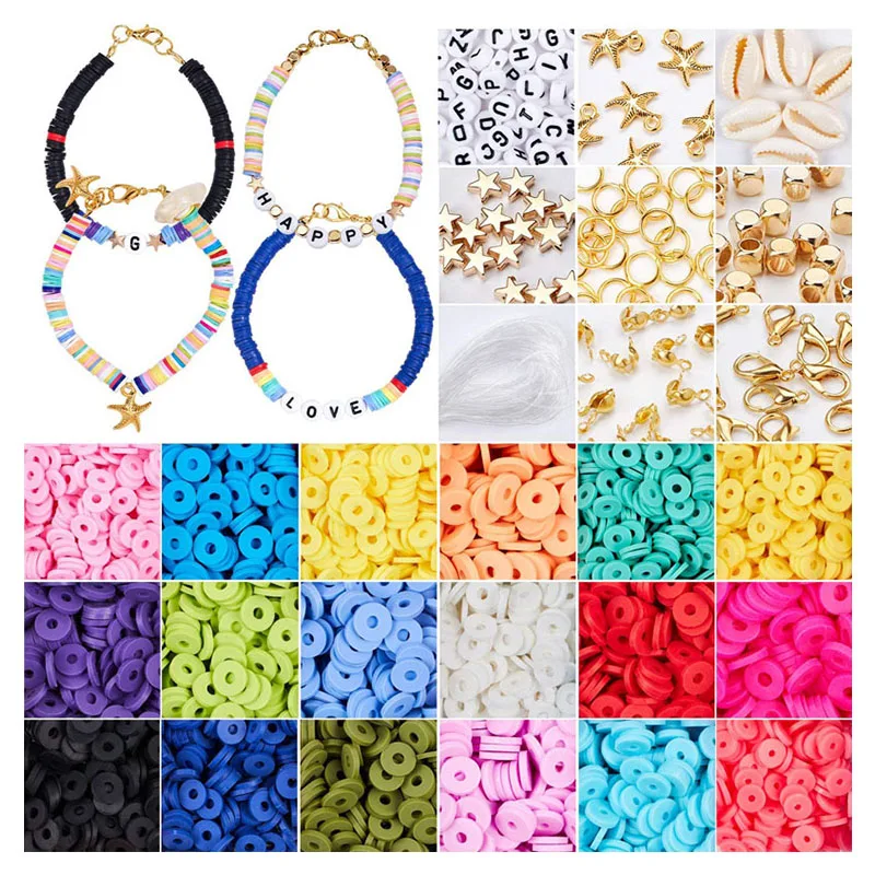 

18 Colors Flat Polymer Clay Beads Kit Alphabet Beads for Jewelry Making Bracelet Necklace Earrings DIY Beads