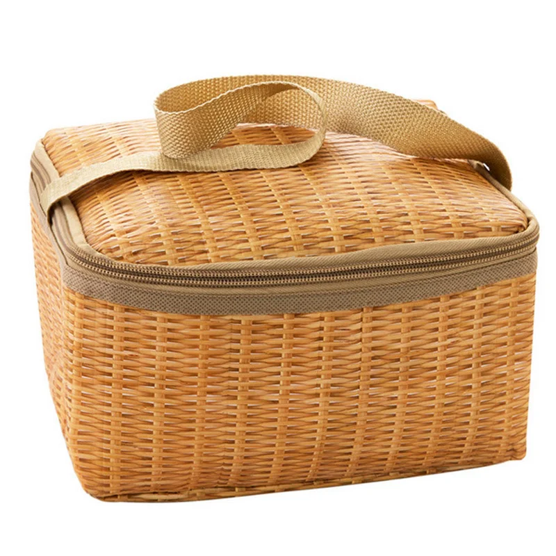 

Imitated Rattan Insulation Bag waterproof portable household outdoor camping Picnic Thermal Cooler Basket Food Storage Bag, Black