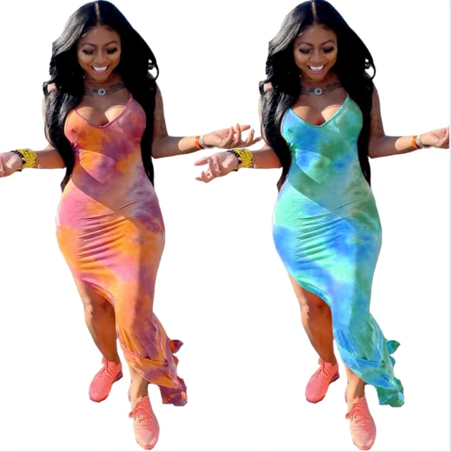 

Multi color Womans tie dye maxi dress long sun dresses bodycon women