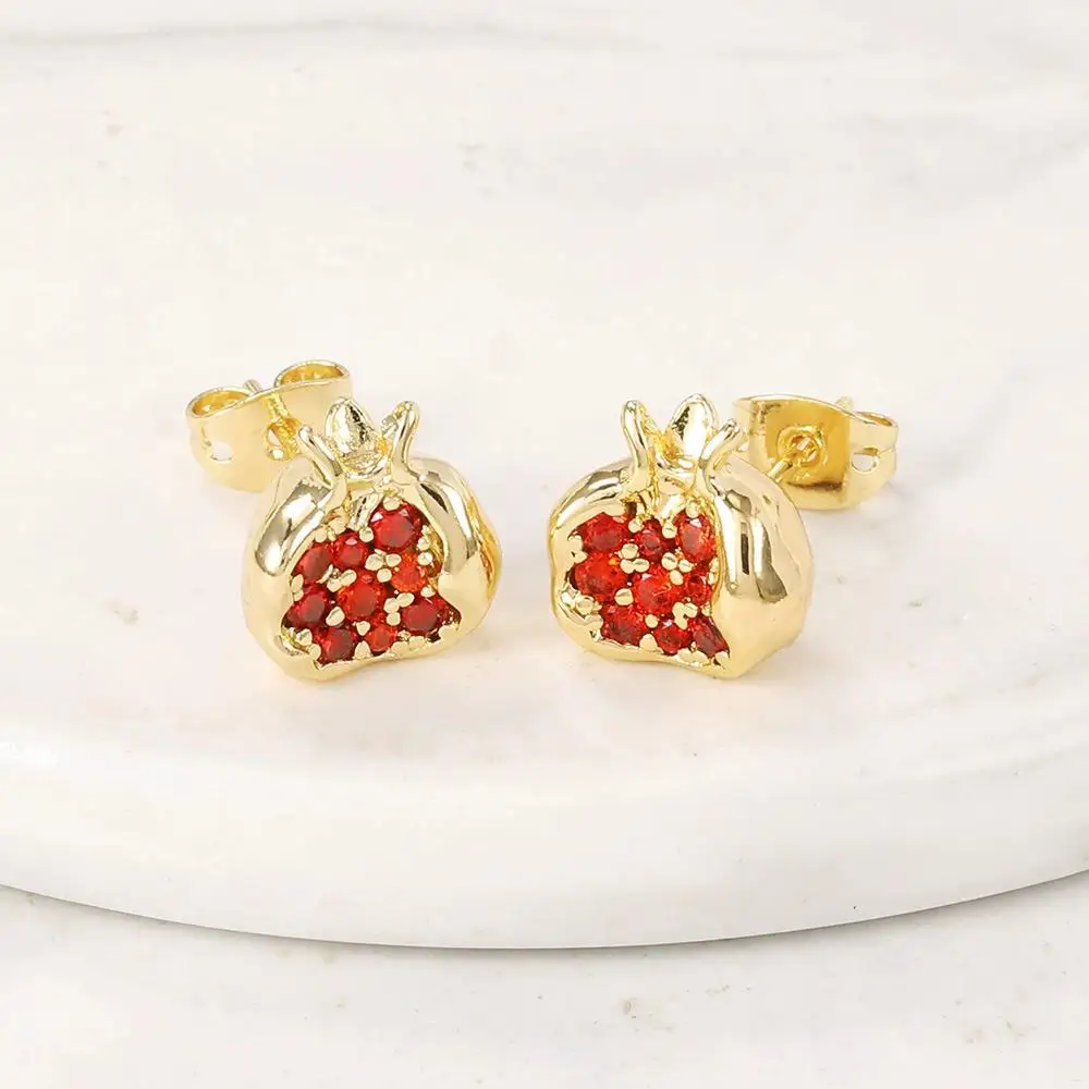 

wholesale s925 silver jewelry zircon earrings women stud earring red gem wholesale pomegranate earrings