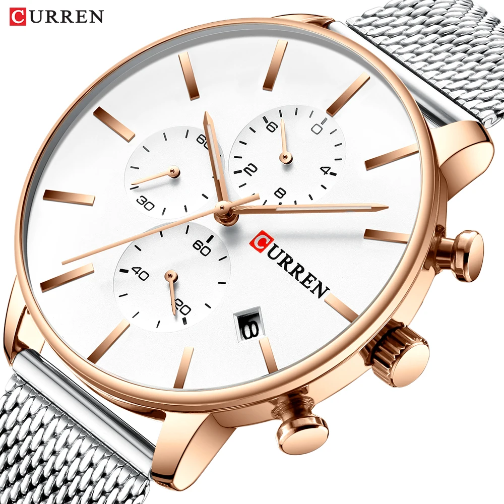 

CURREN 8339 Mesh strap stainless steel quartz watches men clock chronograph and auto date wristwatch reloj hombre