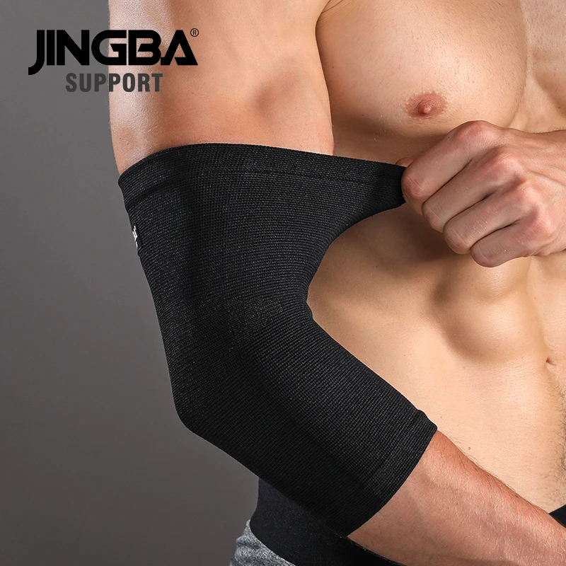 

JINGBA OEM/ODM Classic Black Knitted Compression Elastic Nylon Sports Protection Elbow Brace Baseball Elbow Sleeve Band