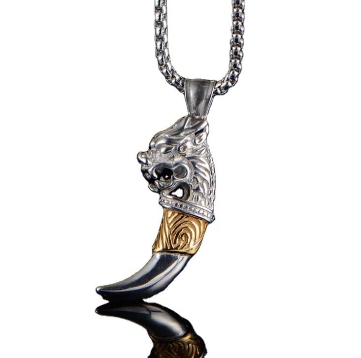 

Crow European and American fashion domineering men's punk pendant personality retro wolf tooth titanium steel pendant accessorie