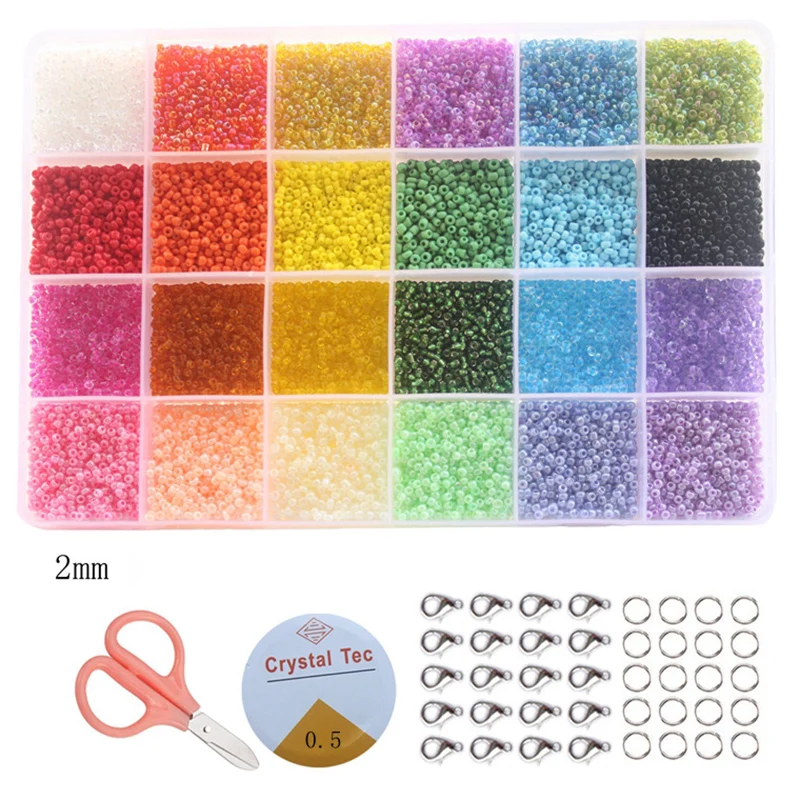 

2mm-3mm Glass Seed Beads 24 Colors Loose Beads Kit for Jewelry Making, Colorful