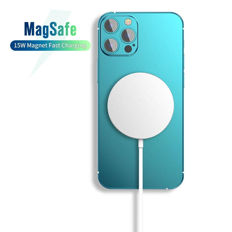 

2021 best design magnetic wireless charger with 15W mobile phone accessories for iphone12 mobile charger, Silver white