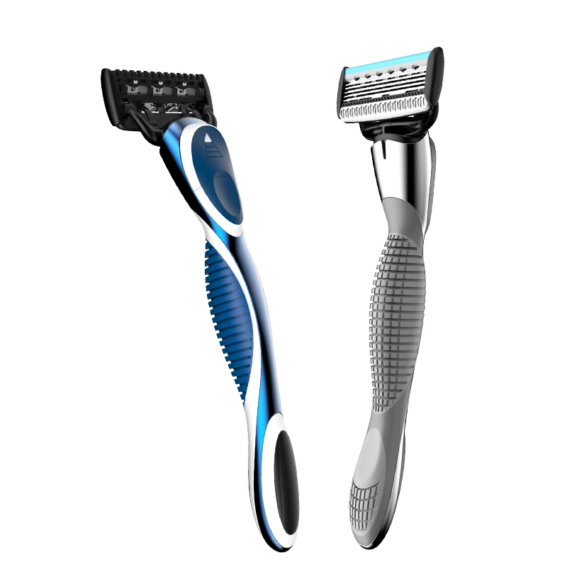 

Shaving Blade Razor Shave Custom Logo Razors 5 Blade Shaver For Men, Grey cartridge+blue handle
