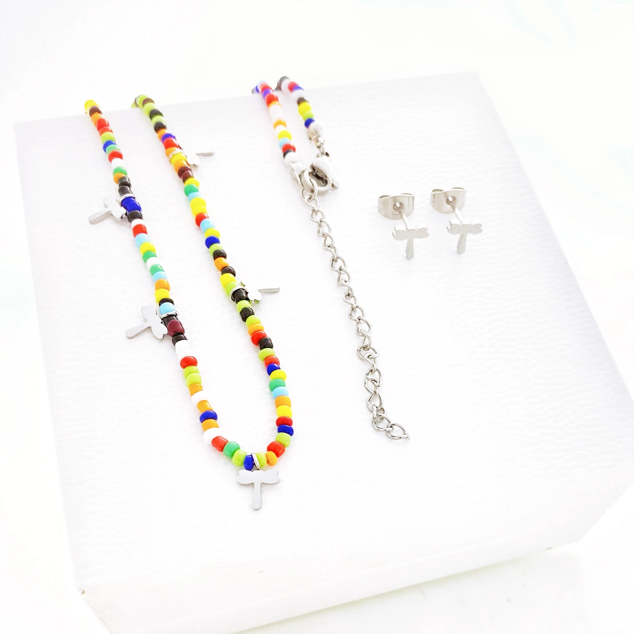 

Stainless Steel Bohemian Vintage Colorful Beads Chain dragonfly Pendant Fashion Necklaces Jewelry For Women Elegant Accessories