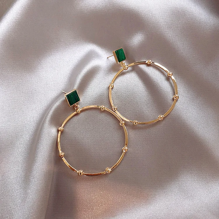 

green rhinestone hoop drop earring