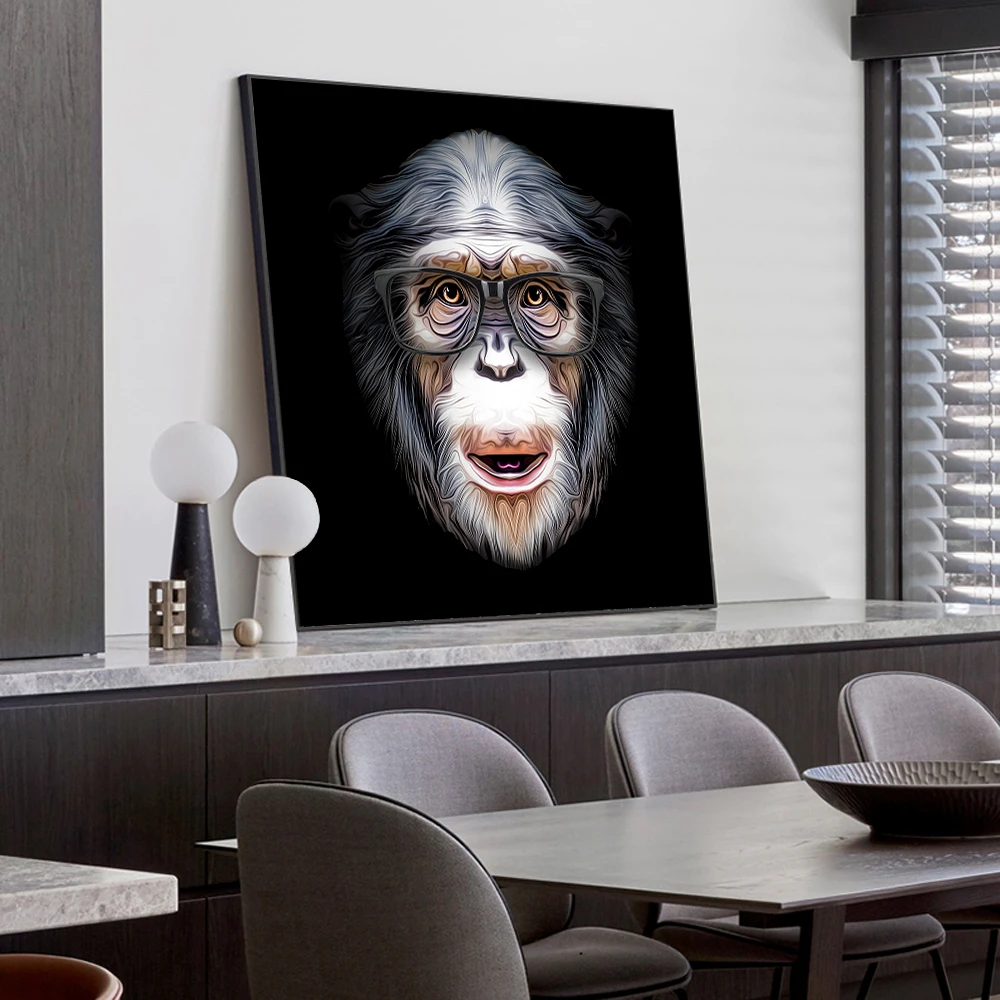 

Abstract Monkey Head Wear Glasses Canvas Paintings on the Wall Art Posters And Prints Cuadros Pictures For Home Decoration