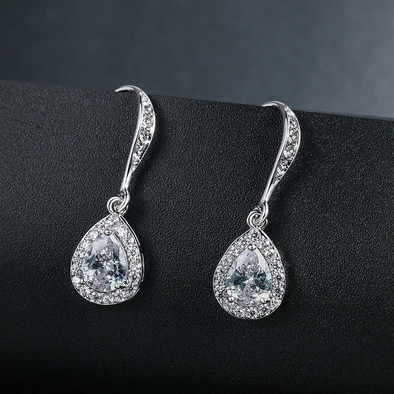 

New Arrival Sparkling Cubic Zirconia CZ Crystal Teardrop Drop Bridal Earrings for Women Wedding