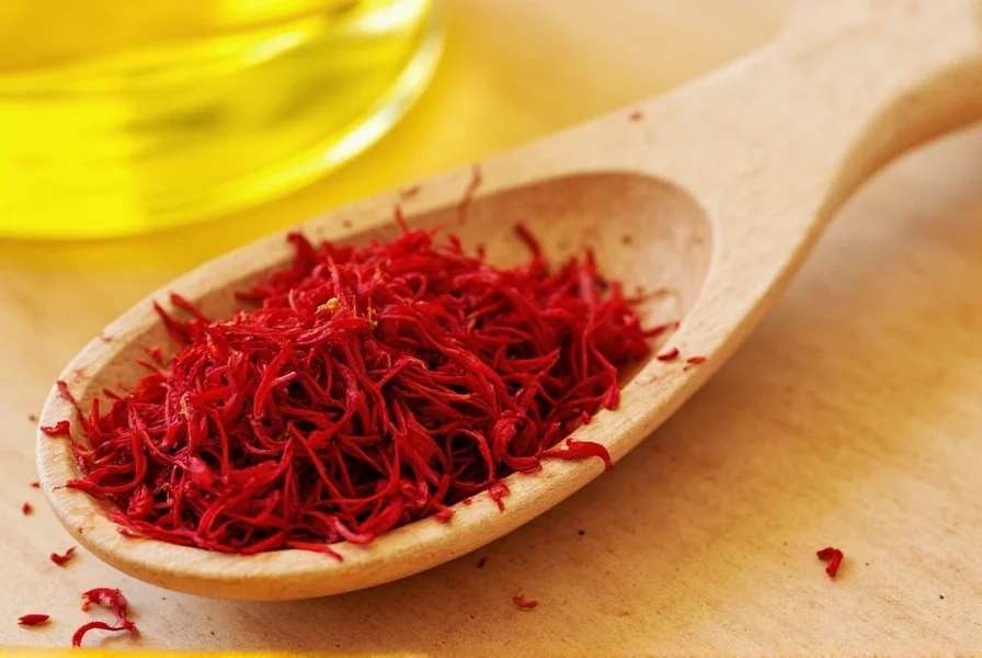 Close-up of saffron threads steeping in golden oil inside glass jar with sunlight filtering through